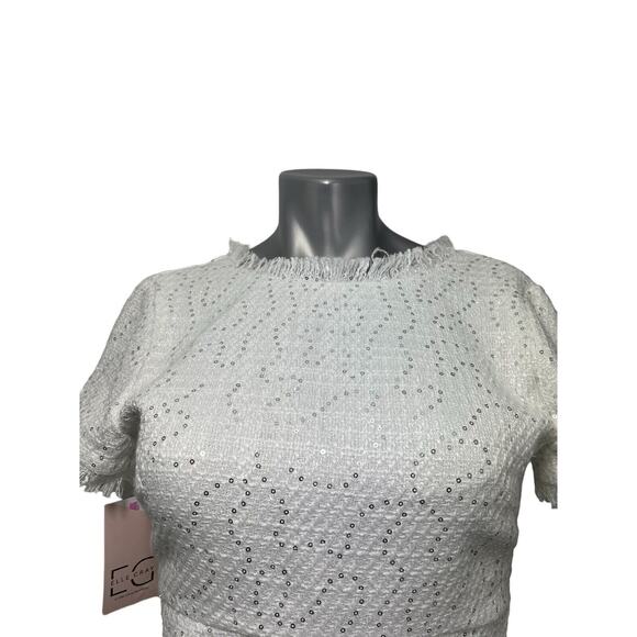 Olivaceous Women’s Sleeveless White Sequin Zipper Lined Dress Small Fringe NWT - Picture 6 of 12